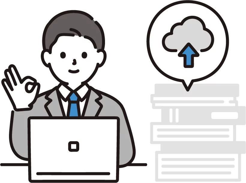 男性がノートPCの前でOKしているイラスト