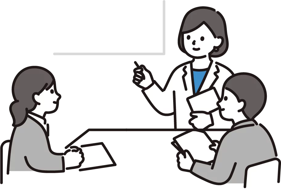 会議室で改善方法について話し合いをしているイラスト